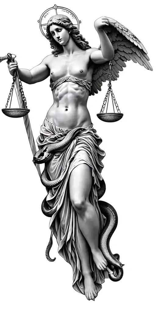 Lady Justice Saint Michael Killing Snake