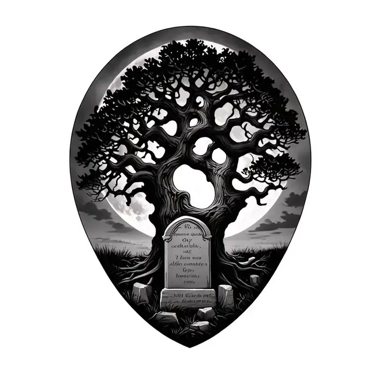 Full Moon Oak Tree And Tombstone Rip To My Shoudler