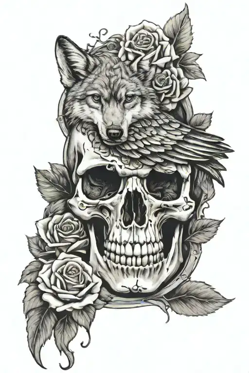 Wolf And Roses Skull Manhole Wings