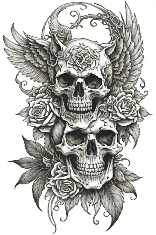 Wolf And Roses Skull Laza Wings Angels And Demon Wings