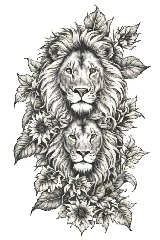 Lion And Sunflower