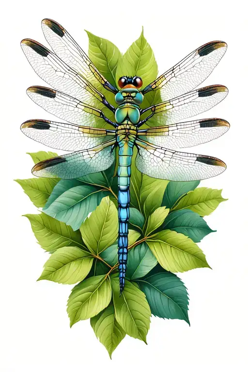 Dragonfly With Leaves