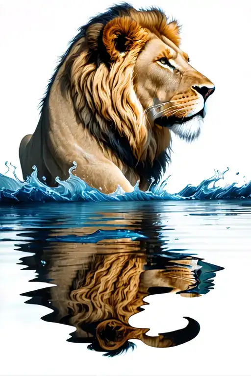 Lion Reflection In Water