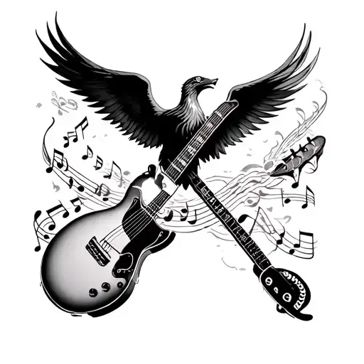 Phoenix Around Guitar With Notes Flowing