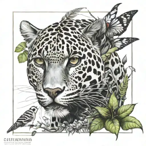 Cyberpunk Jaguar With Birds And Plants