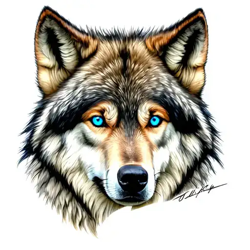 Realistic Wolf With Bright Blue Eyes