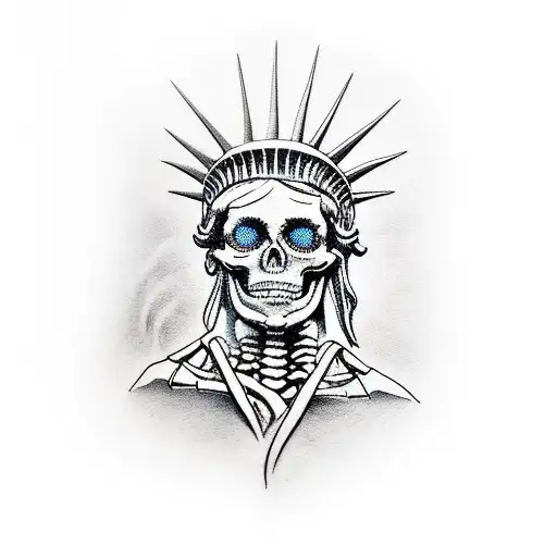 Statute Of Liberty With Half Face Of A Skeleton