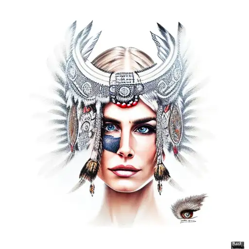 Pretty Woman With War Paint And Headdress