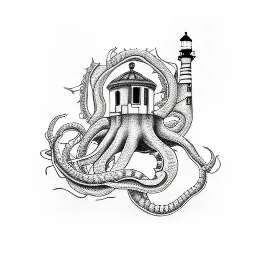 Lighthouse Fighting With A Kraken