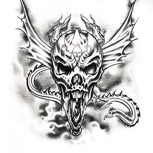 Scary Skull Monster With Dragon Fire From Behind And Zombies Rusing & Worms