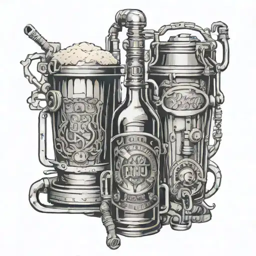 A Tattoo Combining Beer Brewing Equipment With Metal Music Symbols