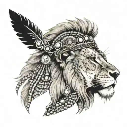 Lion With A Headdress With Beaded Headband