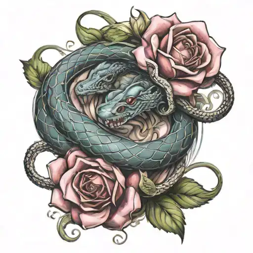 Rose With Dragon And Snake Intertwined