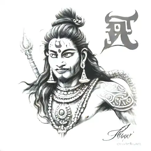 A Realistic Portrait Of Shivi Intertwined With A Traditional Mahadev Image