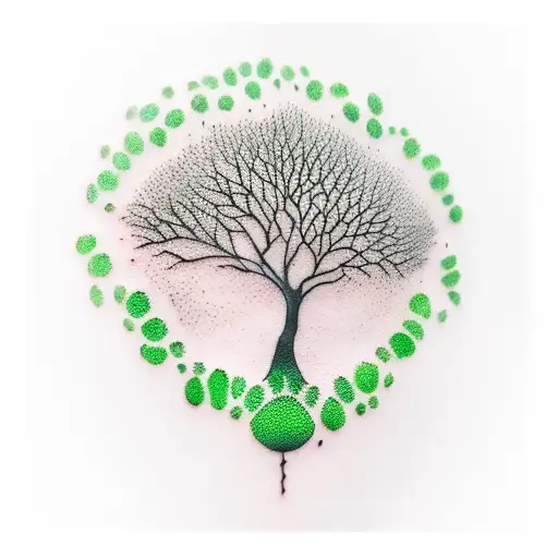 Green Paw Print With Autumn Tree