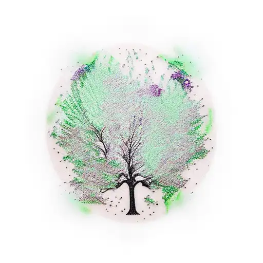 Green Paw Print With Autumn Tree