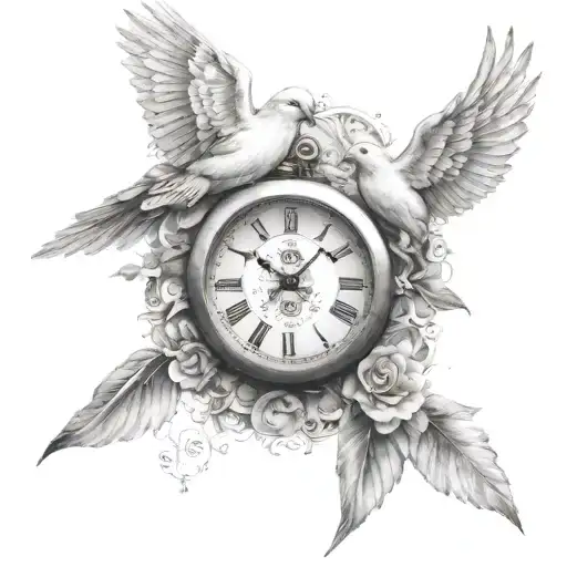 Dove With Clock And Names With A Lion Surrounding