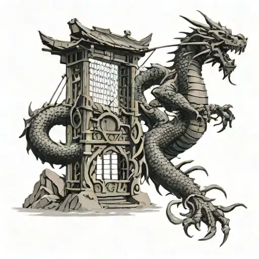 Dragon In Background And Gate Samurai Stranding