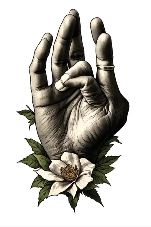 Hand Tattoo That Has The Name Terry And Involves Christianity