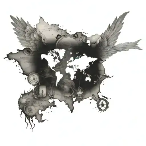 A World Map With Angel Wings