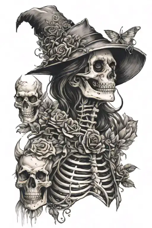 Skeleton And Attractive Woman