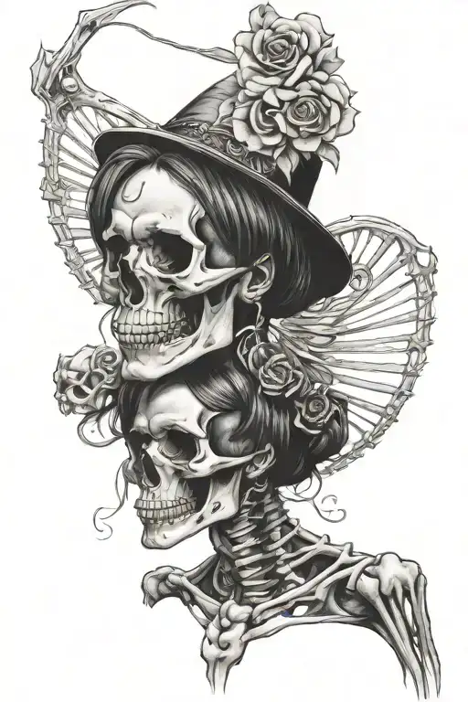 Skeleton And A Attractive Woman