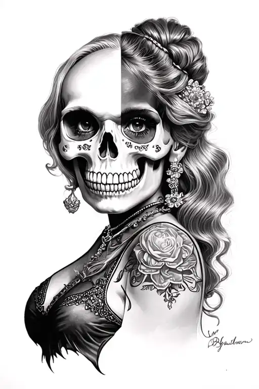 Half Skull Half Rockabilly Girl