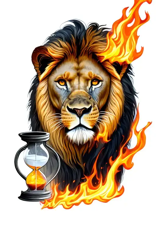 I Want A Lion With Een Hourglass And Money That Is On Fire