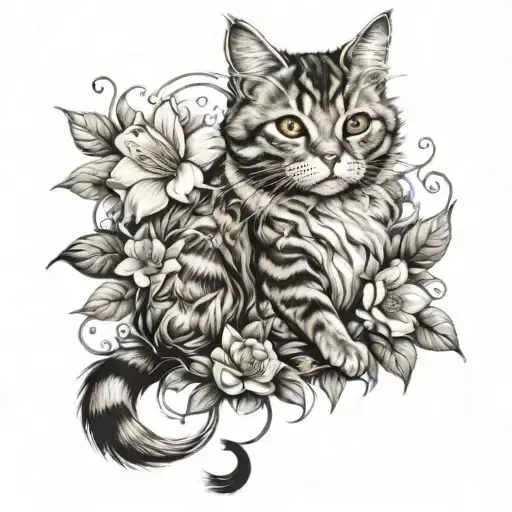 Cat And Flowers