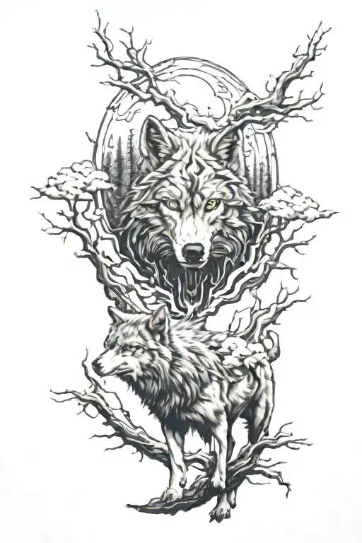 Lightning Wolf Forest Scene