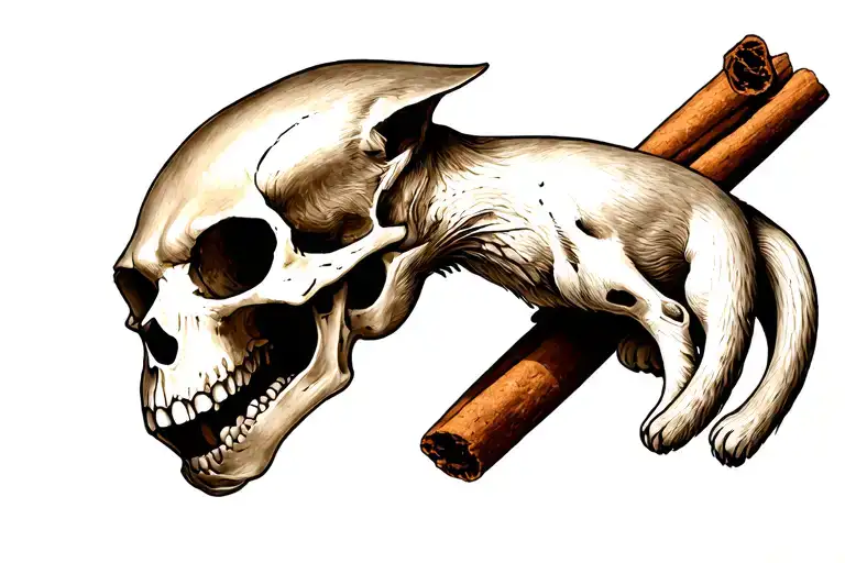 Cat Skull Bitching On Cinnamon Stick