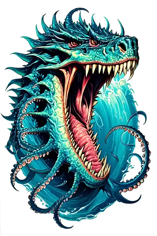 Sea Monsters Fight With Tentacles Teeth Claws