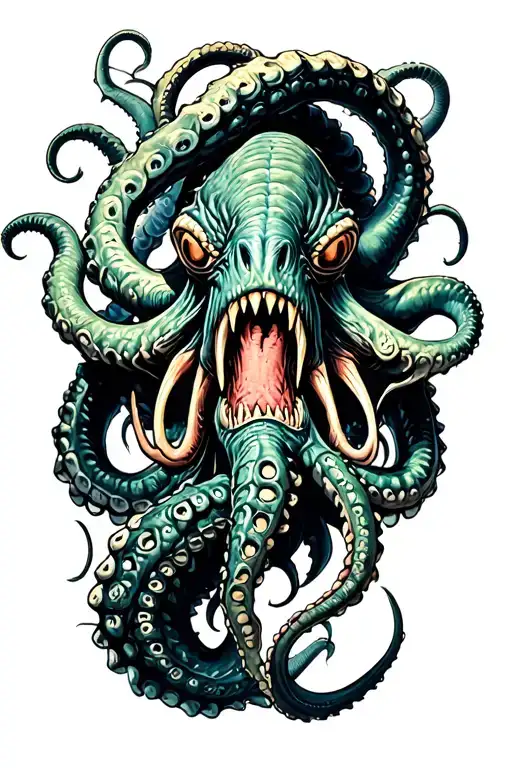 Kraken Fight With Tentacles Teeth Claws And Cthulhu