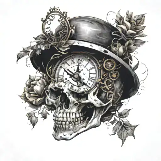 A Skull Made With A Clock Integrated