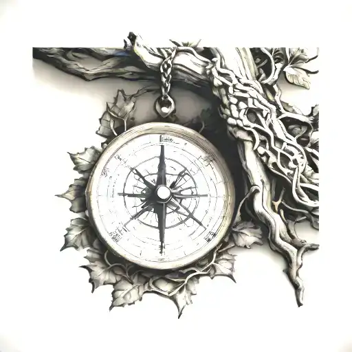 Yggdrasil With A Nautical Compass Behind It