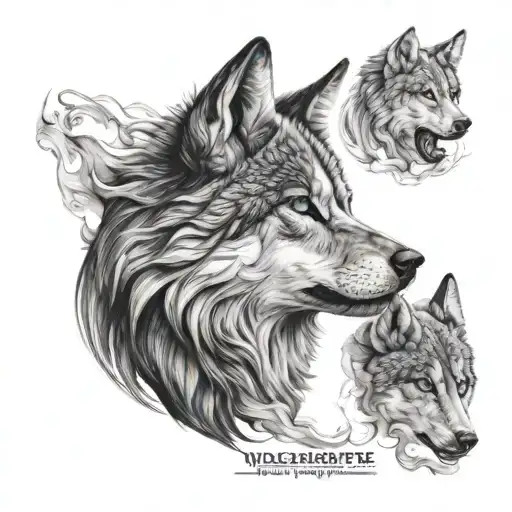 Aggressive Wolf Blue Eyes And Sexy Beautiful Women Black And White