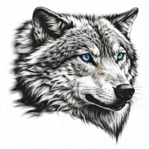 Half Aggressive Blue Eye Wolf Half Beautiful Women Black And White