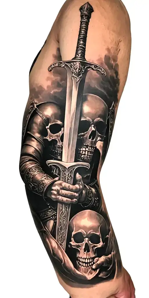 Knight With A Sword And Skulls Theme Arm Sleeve