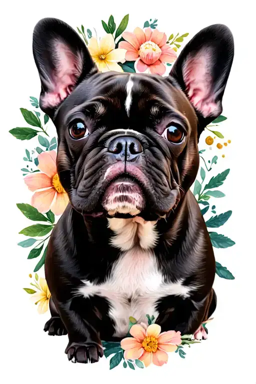 French Bulldog Tri Color With January Birth Month Flowers Soft Lace Accent Paw Print Memorial