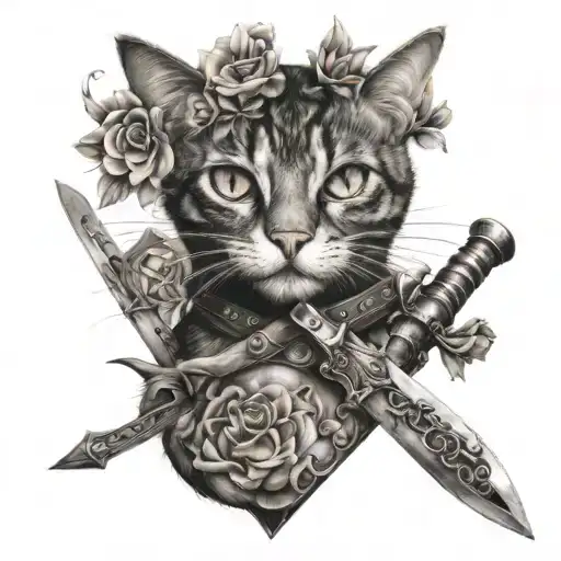 1 Eyed Cat With Flowers And Mirrors And Swords And Playing Games