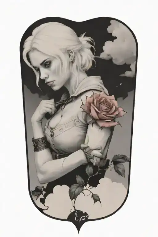 Ciri Standing With Rose A Front Of She In Thunderstorm