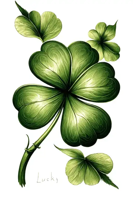 Four Leaf Clover Delicate Realistic With The Inscription Lucky