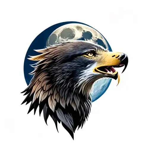 Eagle And Wolf Howling At The Moon