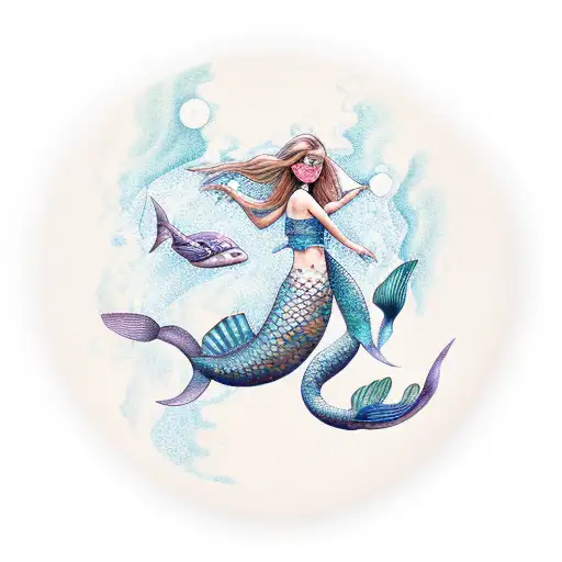 Mermaids Swimming Around In A Circle