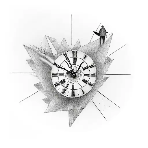 Staircase With Clock And Flying Birds