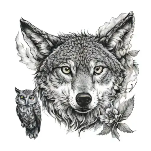 Wolf Next To An Owl