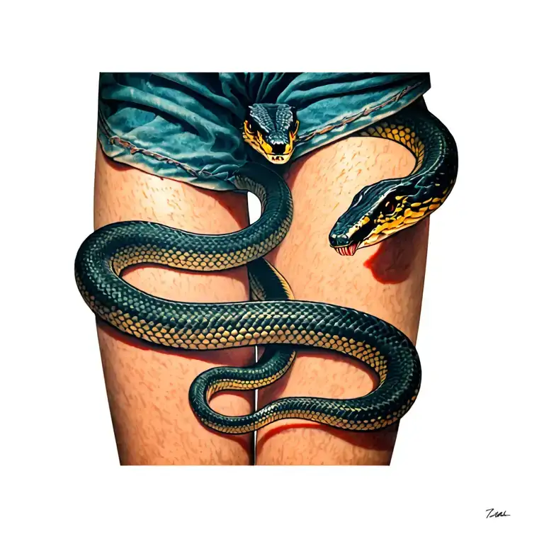 Striking Snake Wrapping Around Leg