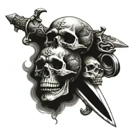Dagger With 3 Skulls