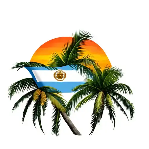 Palm Tree With Argentina Flag Sun Setting