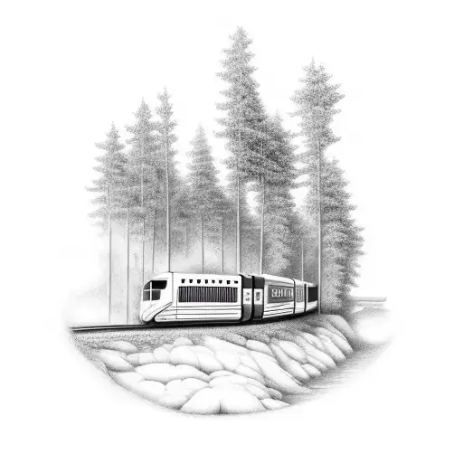 Train Going Through A Forest By An Ocean